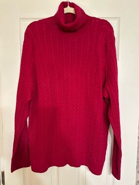 Talbots Cable Knit Turtleneck Pullover Sweater 3X Cotton Magenta Cozy Preppy